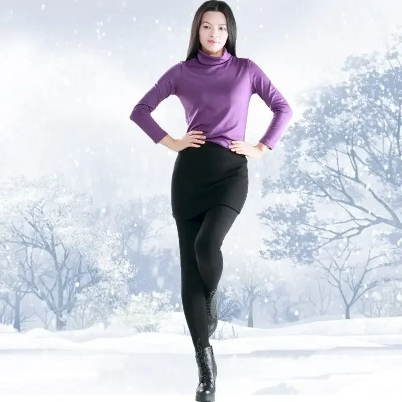 Winter Women Sexy Open Crotch Leggings Hidden Zippers Cotton Thicken Fake Skirt Crotchless Pants Outdoor Thermal Panties Couple