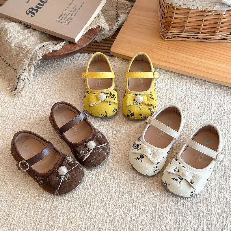 Girls Loafer Shoes Spring Autumn New Children's Princess Shoes National Dress Embroidered Kids PU Leather Shoes