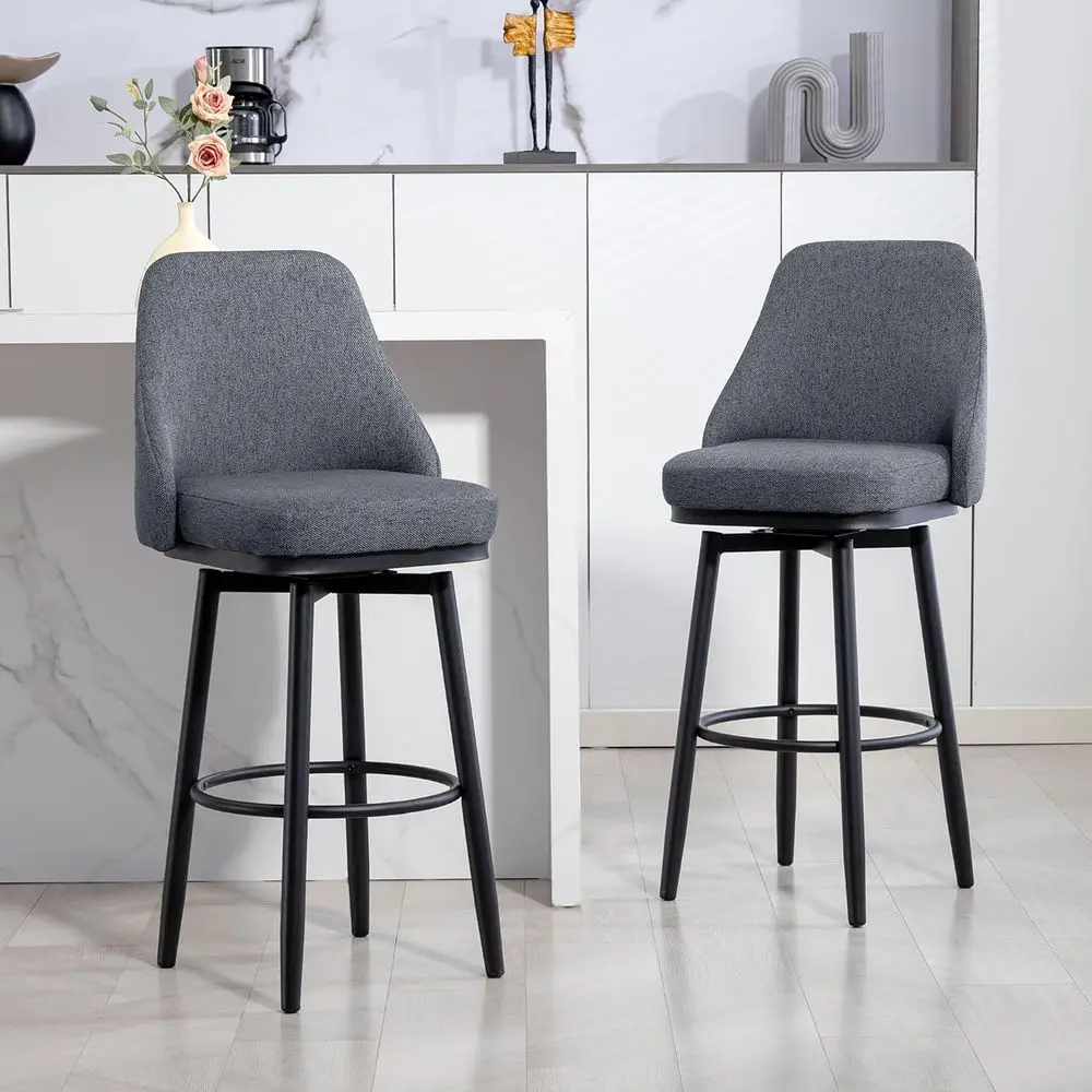 

Набор из 2-х высоких барных стульев, 360 ° Вращающиеся кухонные стулья со стальными ножками и подставкой для ног, барные стулья с обивкой, высота сиденья 29,5 дюймов