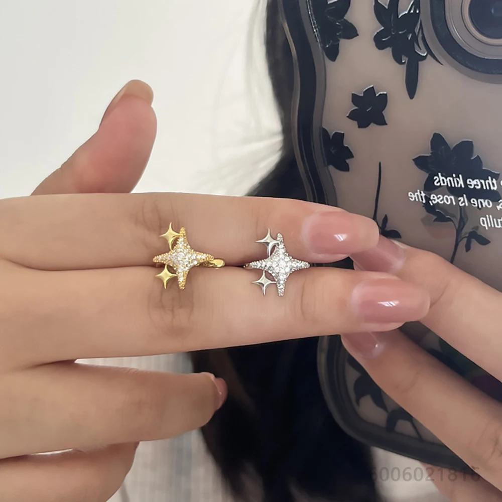 925 Sterling Silver Gold Single Earrings Zircon Star Ear Clip Earrings For Women Fashion Jewelry Party and Daily Wear