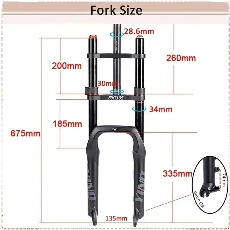 BUCKLOS Dual Crown 20Inch Ebike Fat Bike Fork 20*4.0 E-bike Air Suspension Fork 180mm Travel Beach Snow Bike Fork Bicycle Parts