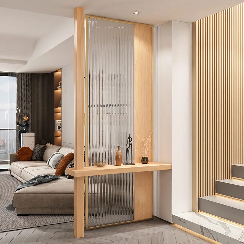 New Chinese-style Solid Wood Entrance Entrance Changhong Glass Partition Living Room Entrance Door Blocking Light-transmitting S