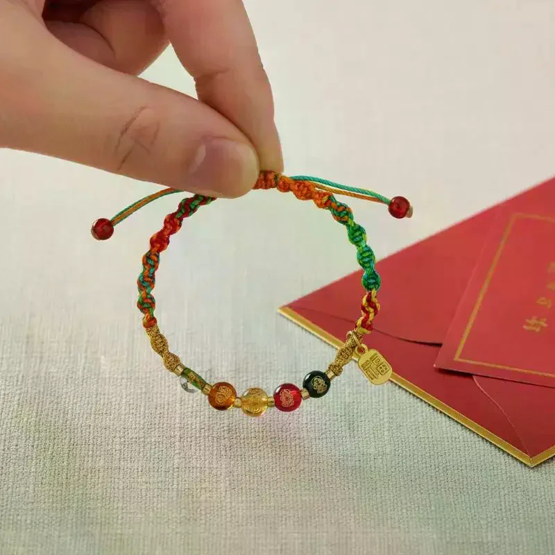 Adjustable Lucky String Bracelet Colorful Handwoven Engraved Wealth Beads for Business Promotional Small Souvenir Gifts