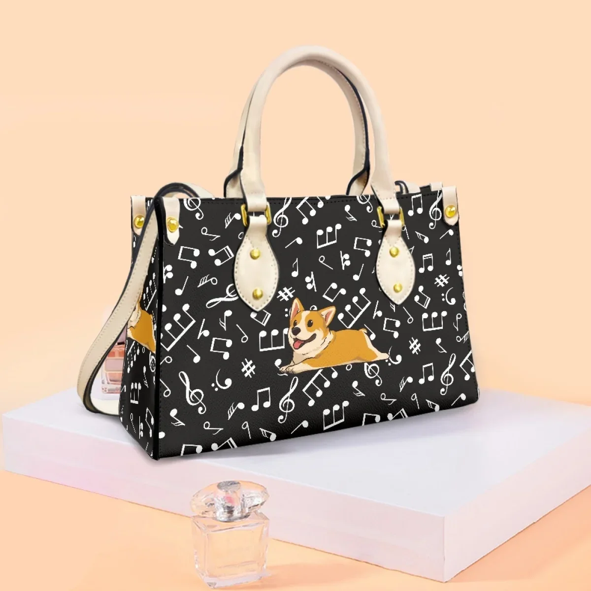 New Dachshund Note Design Women Handbag Cartoon Animal Music Print Pu Leather Messenger Bags Party Small Cross Body Bags Gift