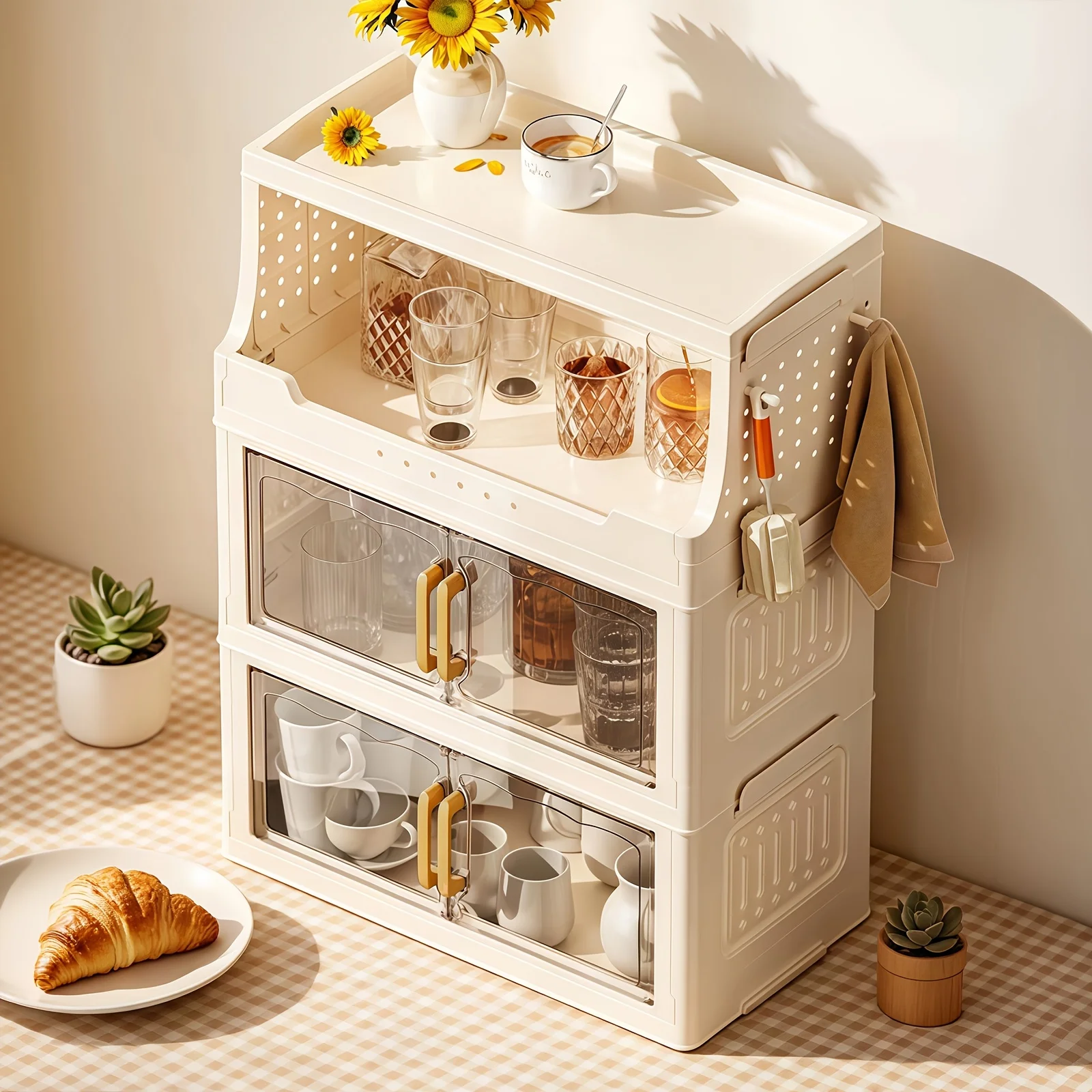 

Double-door Dish Rack, Top-shelf Draining Rack, Multi-functional Dish Rack, Space-saving, Dust-proof Kitchen Storage Cabinet,