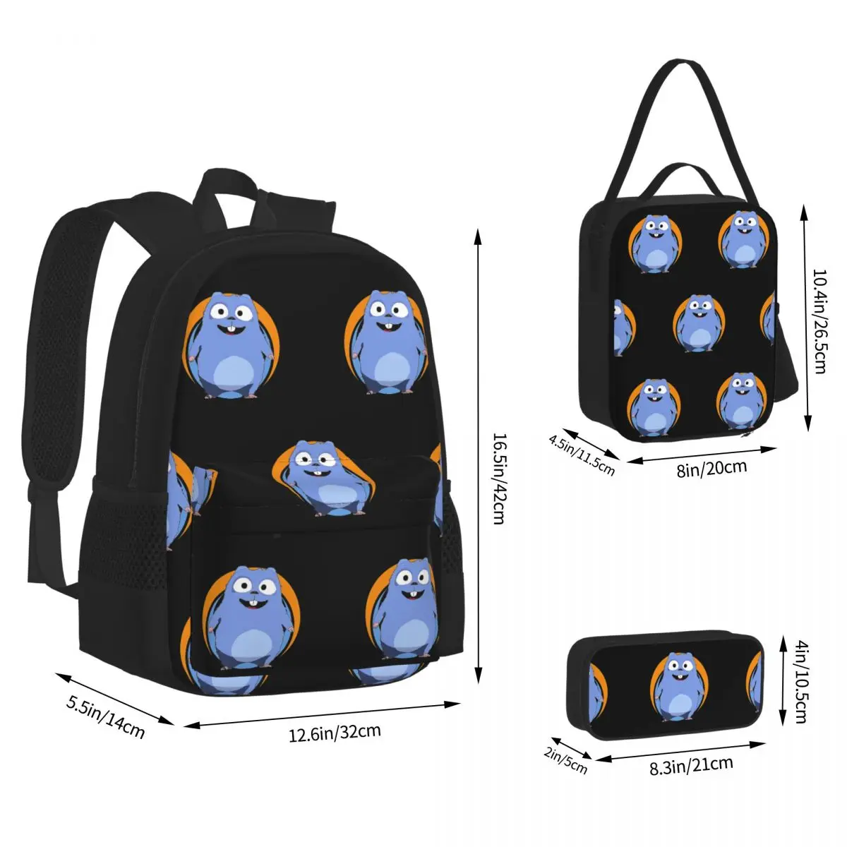 Grizzy And The Lemmings Backpacks Children Bookbag School Bags Kids Rucksack Lunch Bag Pen Bag Three-Piece Set
