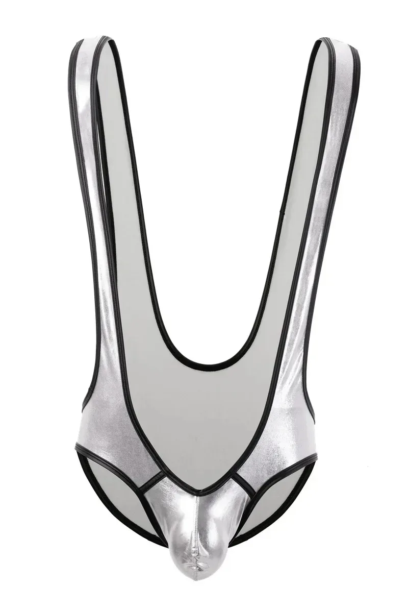 Sexy Men's Undershirts Wrestling Leotards Singlet Jumpsuit Youth Erotic Pu Leather Bodywear Gay Porn Lingerie Jockstrap Bodysuit