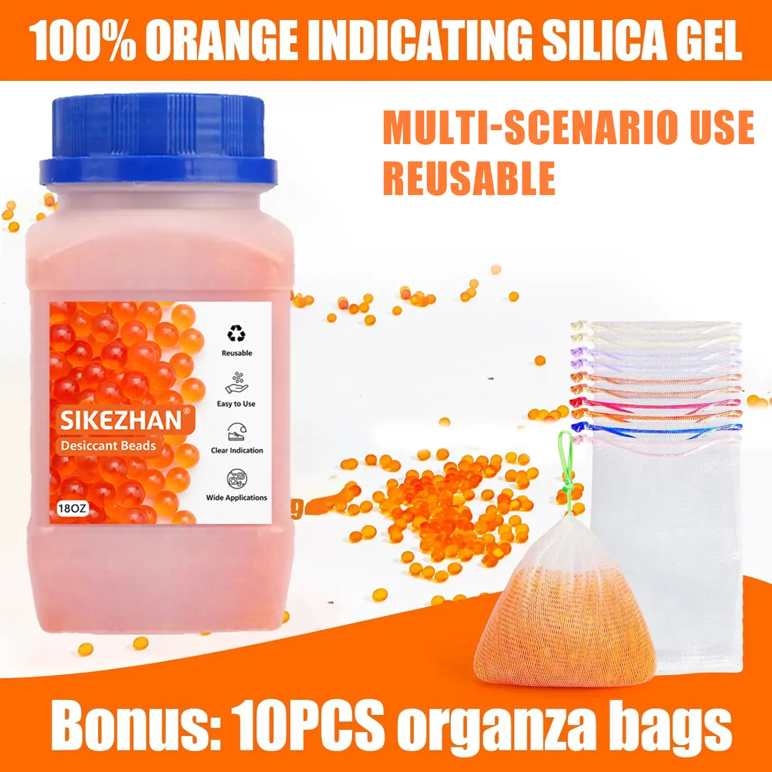Azul/laranja indicando contas dessecantes de gel de sílica, absorvedor de umidade reutilizável para armazenamento, armários, eletrônicos, filamento de impressora 3D