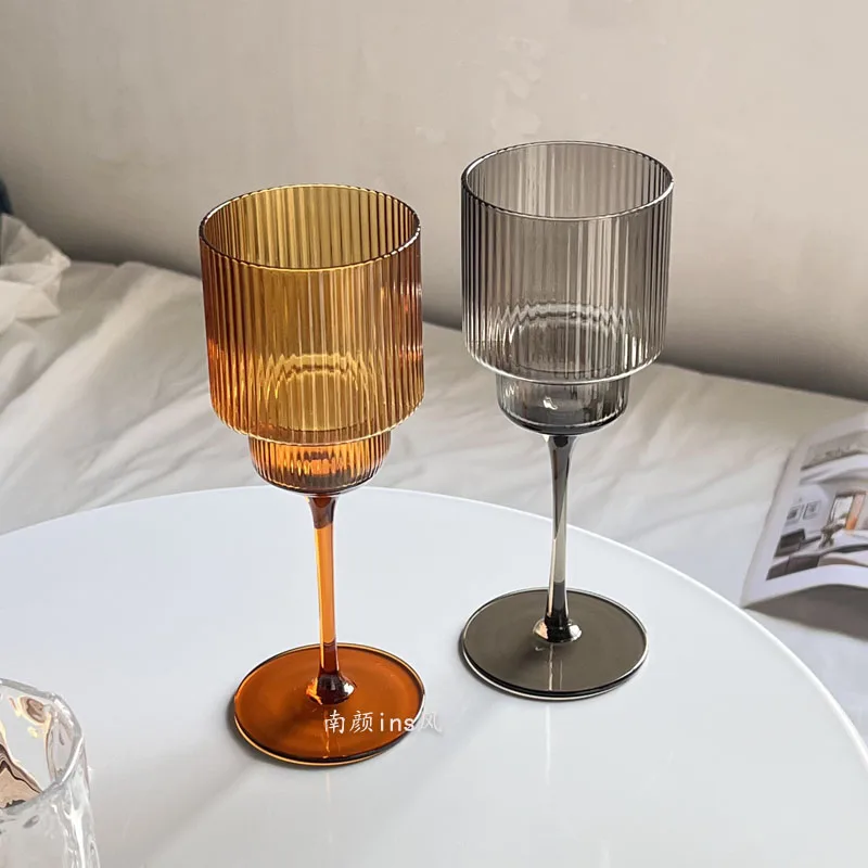 350ml Color Nordic Stripe Goblet Wine Glasses Red Wine Glasses Cocktail Juice Sparkling Water Glasses Party Wedding Barware