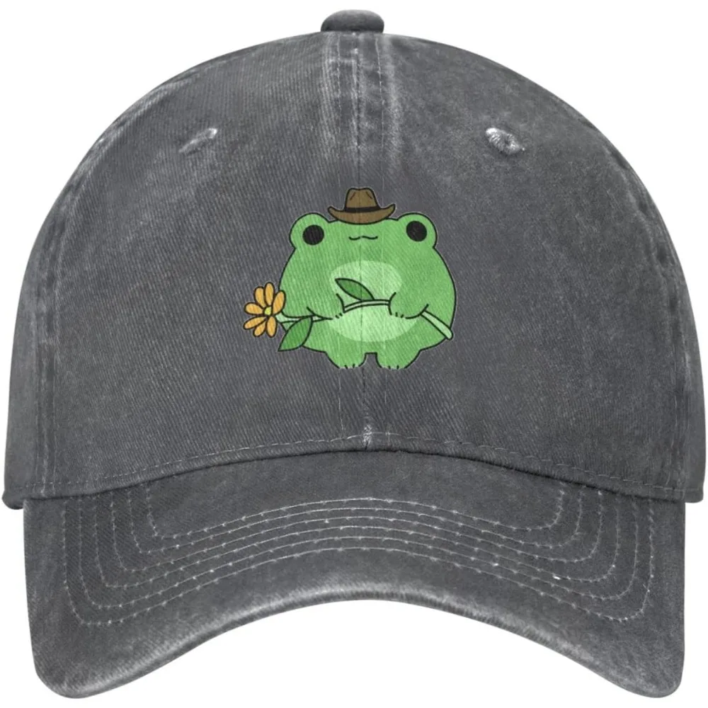 

Cute Frog Flower Distressed Adjustable Washed Denim Mens Dad Trucker Hat Baseball Ball Cap For Men