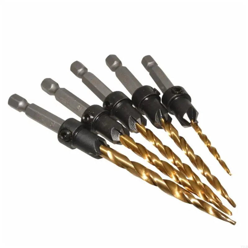 652F Countersink Drill Bit Set 5 Pcs Countersink Drill Bit Fit for Wood /Plastic /Metal 7/64