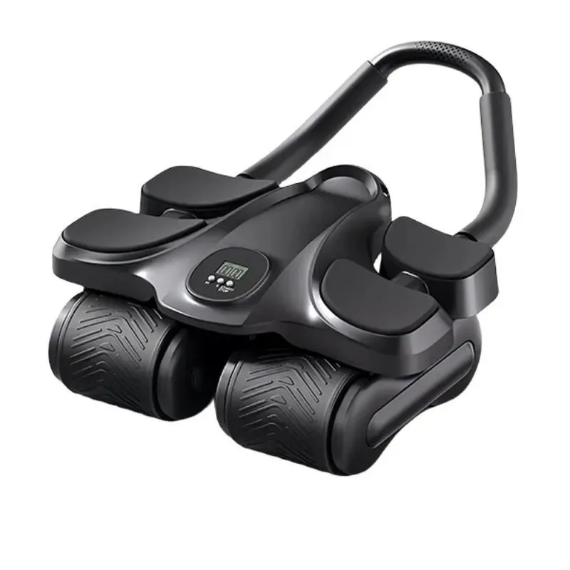 Automatic Rebound Ab Roller Wheel Four Wheels Stable Core Trainer with Phone Holder and Timer for Home Gym Fitness
