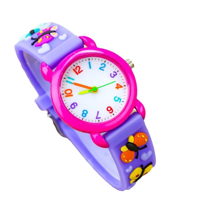 Nieuwe 3D Kleurrijke Vlinder Kinderen Kijken Zachte Siliconen Band Regenboog Kleur Wijzerplaat Mode Sport Quartz Horloges voor Kid Jongens Meisjes