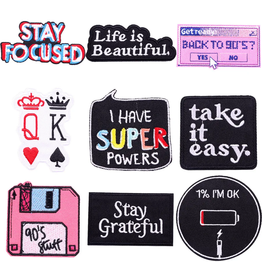 Hippie Embroidery Patches DIY Personalized Fashion 90s Saying Slogan Iron on Cloth Stickers Chest Badges Clothes Bag Accessories