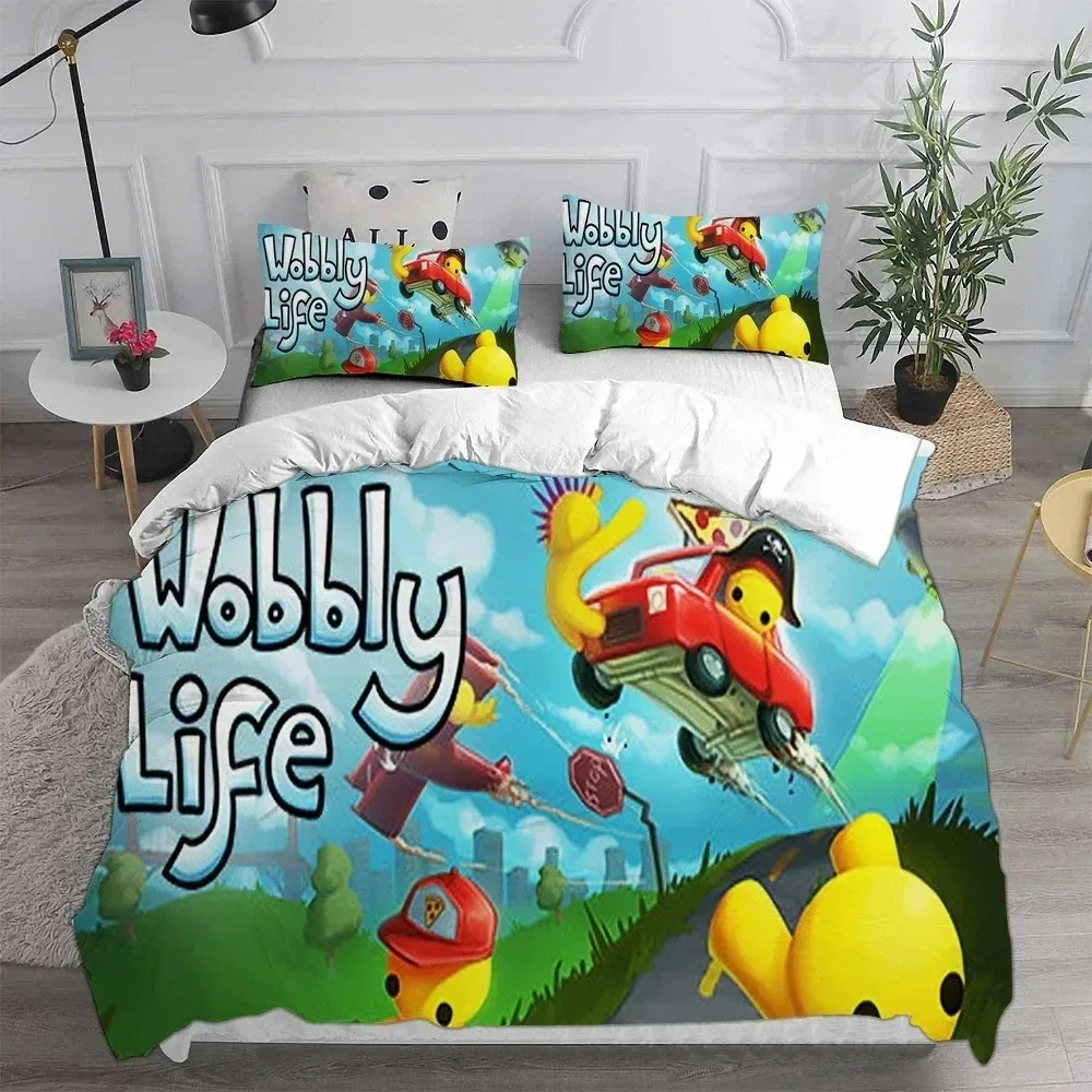 Wobbly&Life Cartoon Game Duvet Cover Pillowcase Bedding Set Adult Boys Girls Bedroom Decoration Children Gift Single Double Size