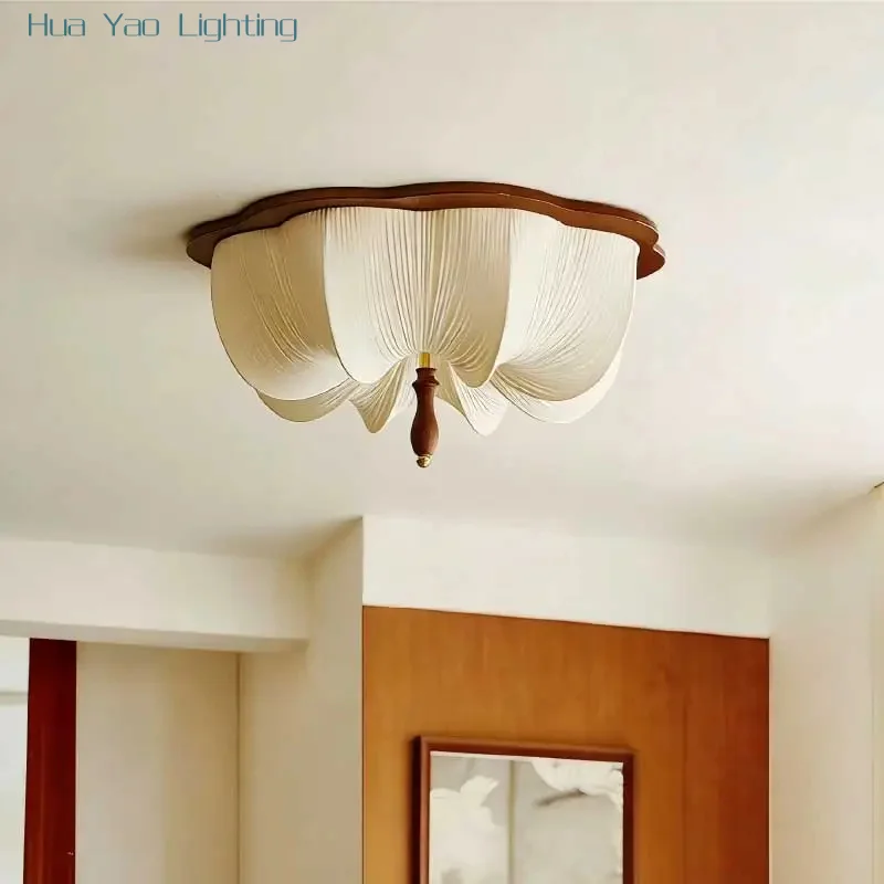 Japanese Wabi Sabi Pleated Fabric E27 Pendant Lights Medieval Retro Bedroom Lamp Lighting Home Decor Ceiling Chandelier Fixtures