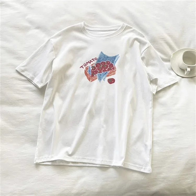 

90s Popular Casual T-shirt Tomato Sweet Women's Summer T-shirt Fashionable Women's Printed Pattern T-shirt