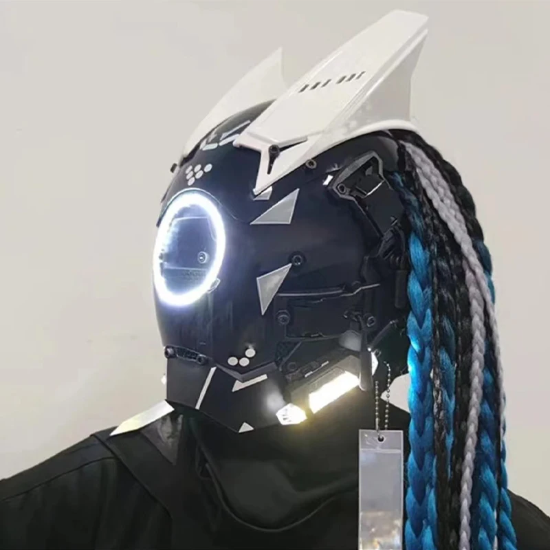 Led Cyberpunk Helm Gezichtsmasker Ritme Technologie Comic Display Cosplay Gloeiend Gezichtsveranderend Cool Masker Schietrekwisieten Decoratie