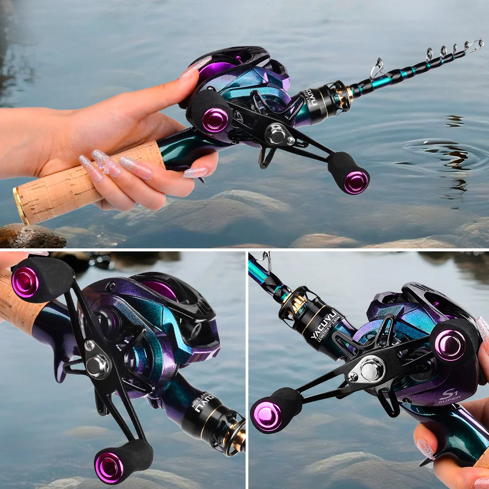 Yacuyu 5,6/6,0/6,6FT extrem langlebiges Angelruten-Set für große Reichweite – Teleskopische tragbare Meeresangelrute und Baitcasting-Rollen-Kombos – Detail 8