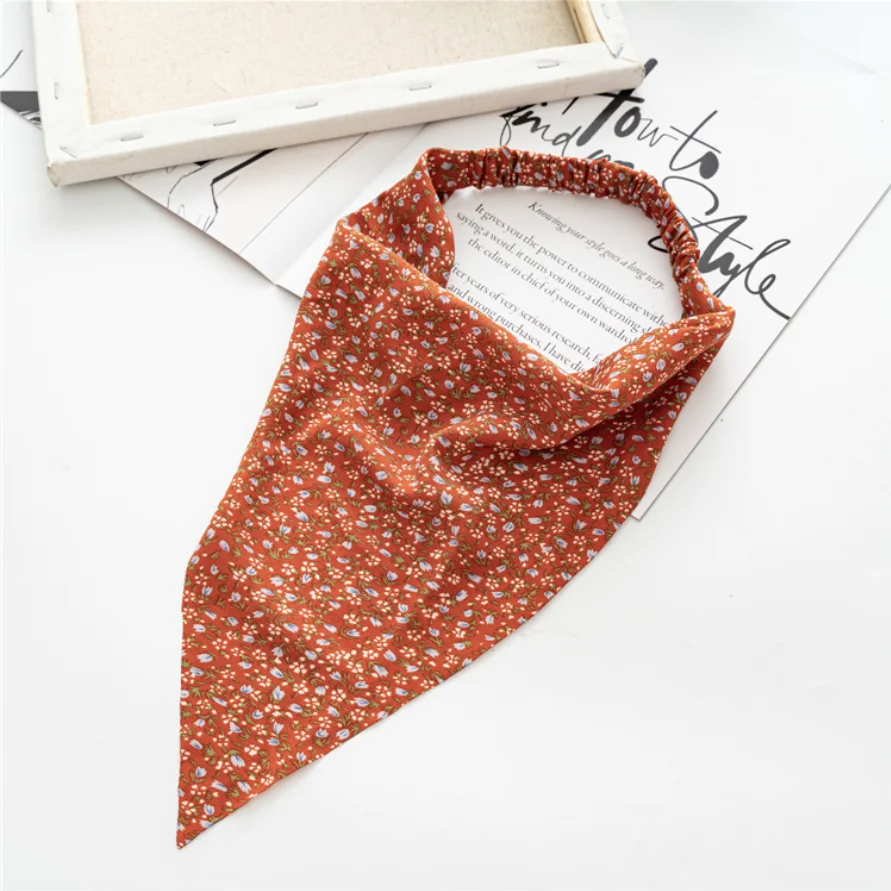 Damen Kleine Blumenmuster Stoff-Bandanas Mädchen Frische Dreieckige Kopftücher Damen Sommer Herbst Haarschals Haaraccessoires Turban – Detail 16