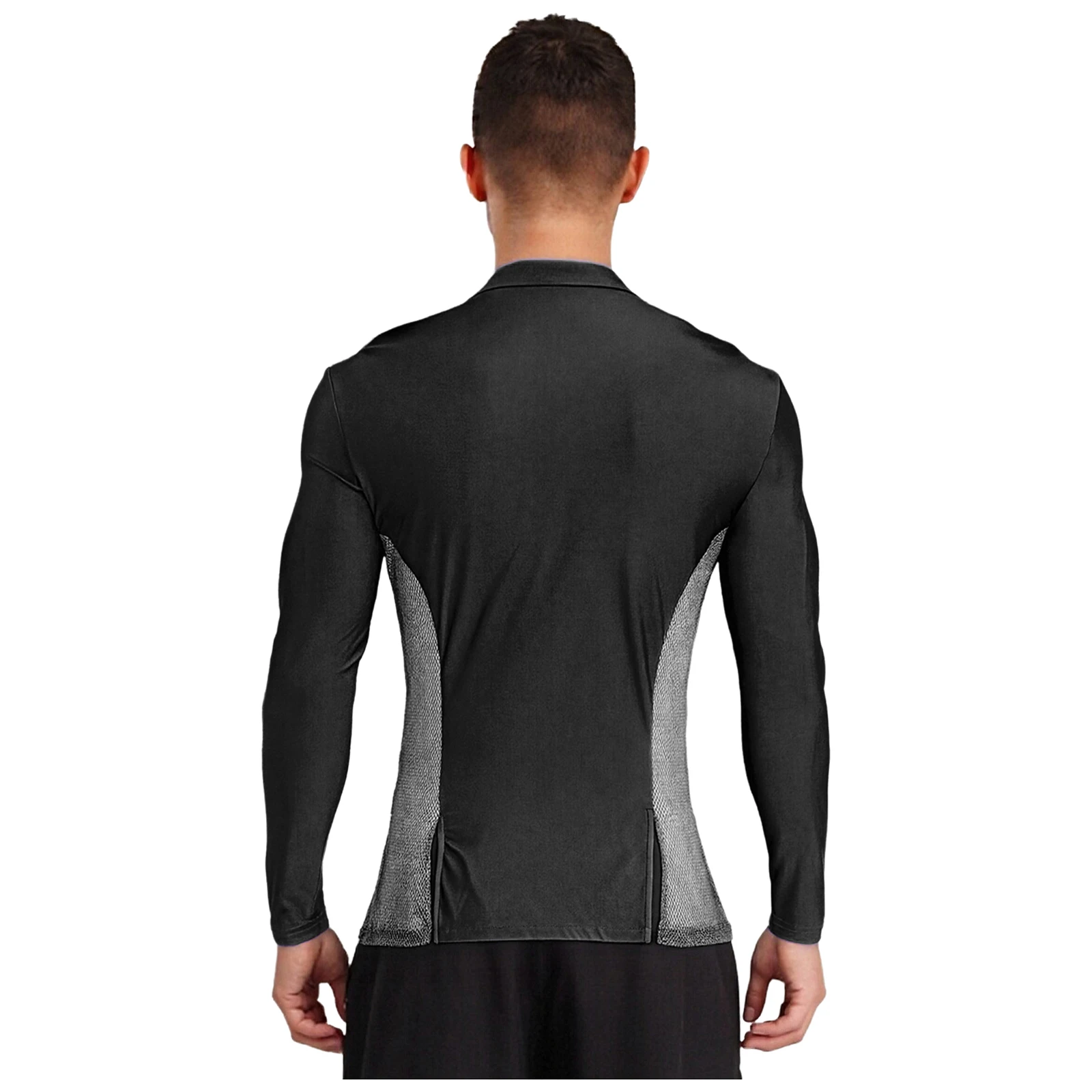 Heren Latin Ballet Dans Top V-hals Lange Mouw Zijkant Mesh Patchwork met Split T-shirt Top Danskleding voor Chacha Tango Ballroom