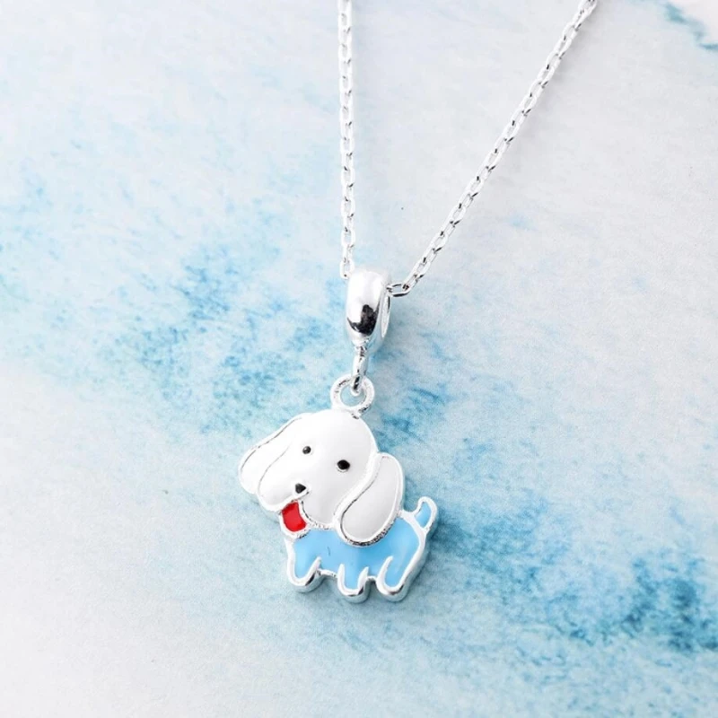 Sole Memory 925 Sterling Silver Lovely Animal Puppy Dog Sweet Student Gift Fine Jewelry Luxury Female Necklace NE390