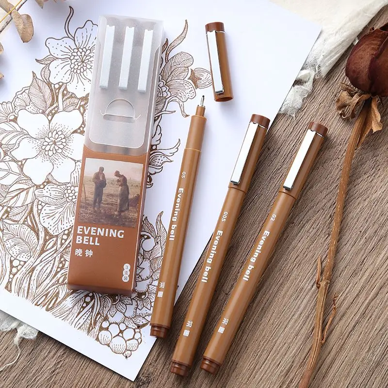3pcs Smooth Needle Tube Pen Brown Black Waterproof Hook Pen Art Supplies Manga Sketch Drawing Pen Art Stationery School Supplies