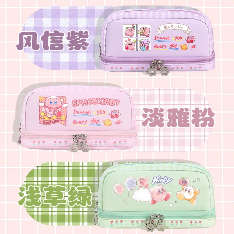 Kirby Cartoon-Federmäppchen für Studenten, großes Fassungsvermögen, tragbar, ultraleicht, doppellagig, Aufbewahrungstasche für Bleistifte, niedliche Kinder, Schule, Stifttasche