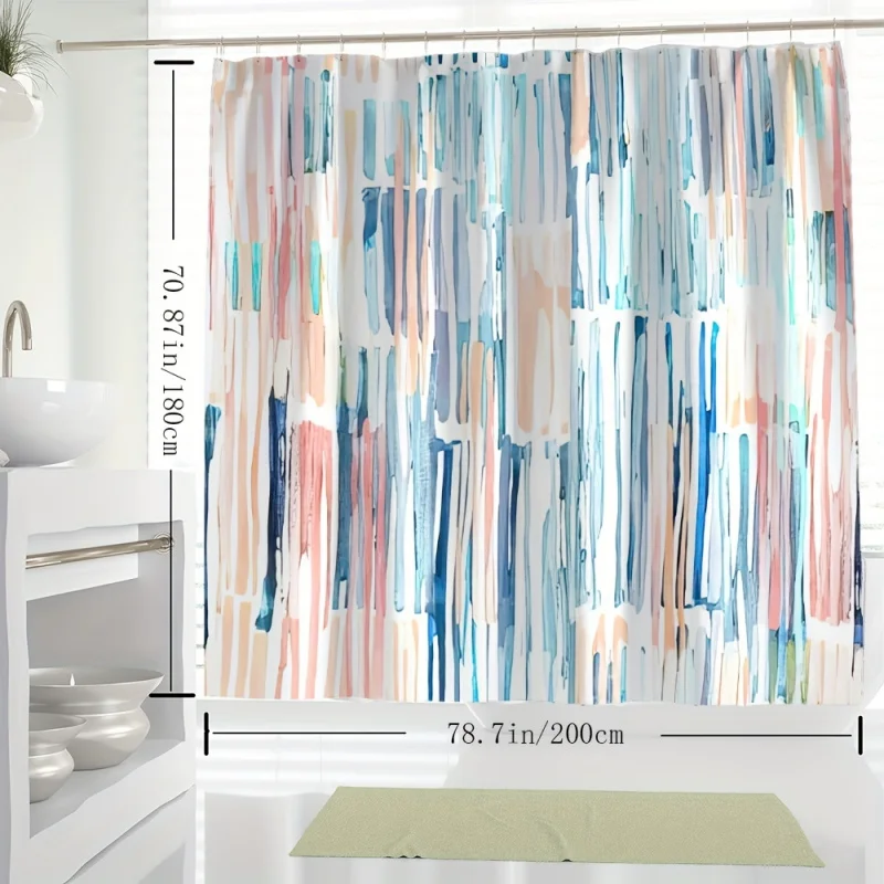 Colorful stripe digital print shower curtain with hooks-waterproof, machine washable polyester bathroom decor by ywjhui