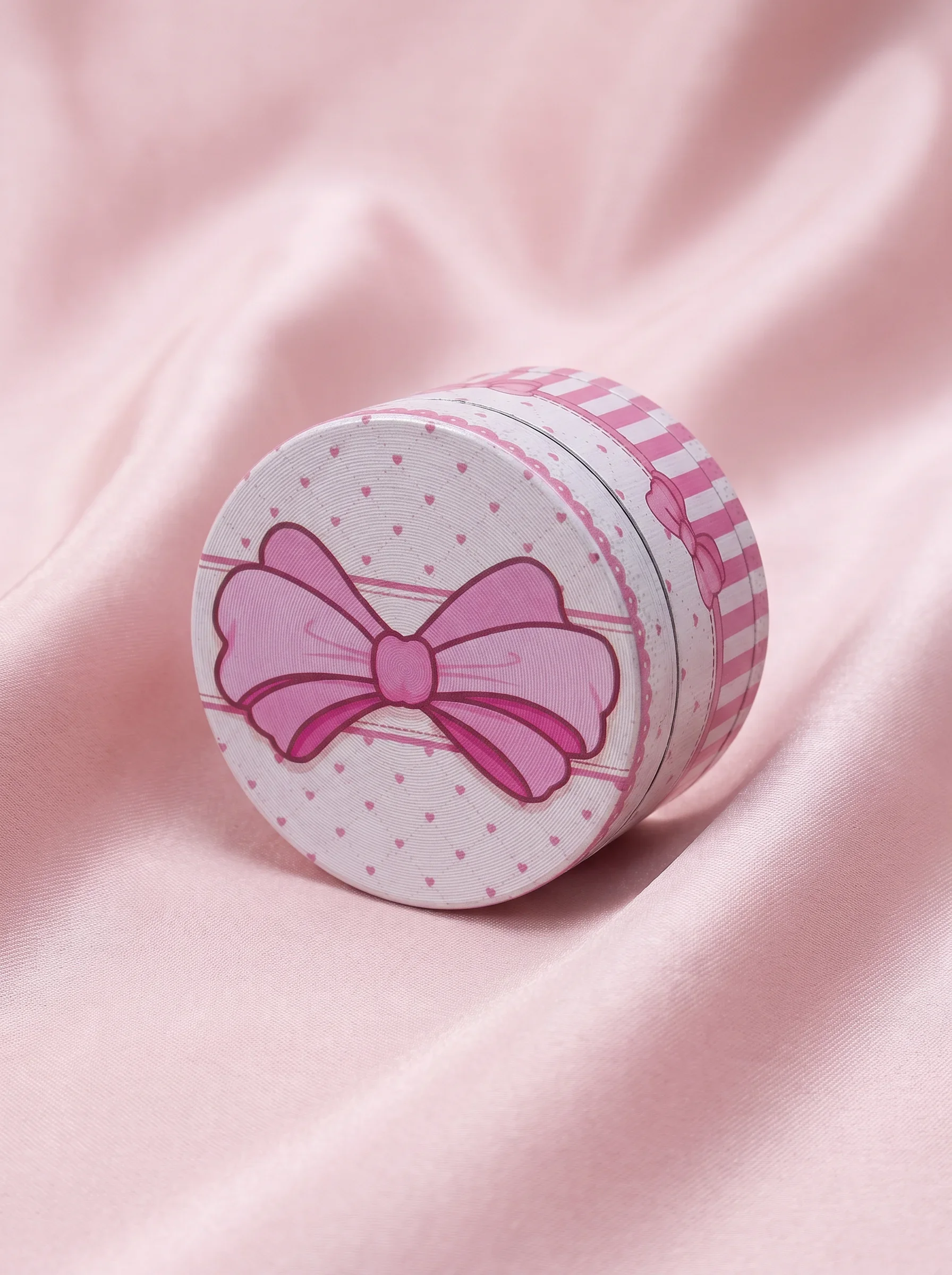 50mm Pink Ribbon Grinder Metal 4-Layer Spice Grinder Manual Mill Mesh Screen Magnetic Lid Portable Desktop Kitchen Accessory