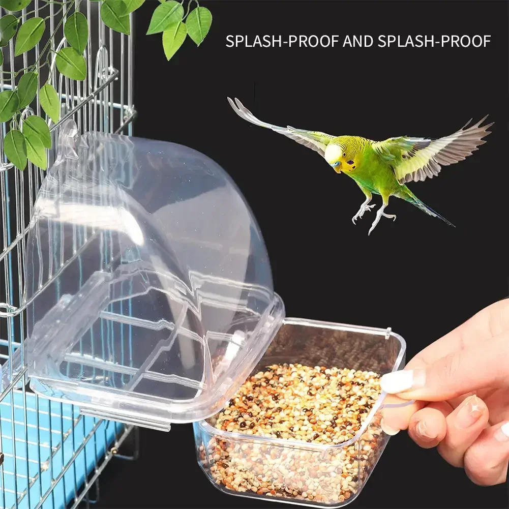 Bird Cage Feeder Transparent Durable Plastic Parrot Feeding Box Large Capacity Food Trough Splash-Proof Pet Container Feeder