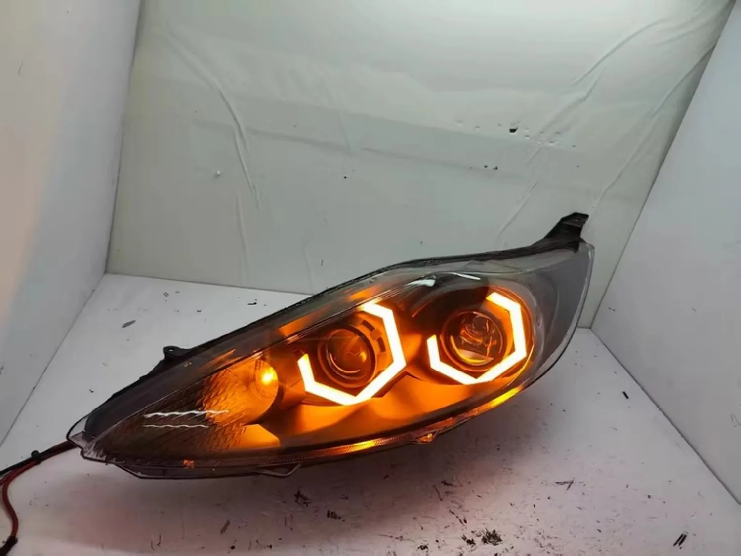 

Front Headlight for Ford fiesta Angel Eyes Daytime Running Light DRL Head lamp Low High Beam Turn signal