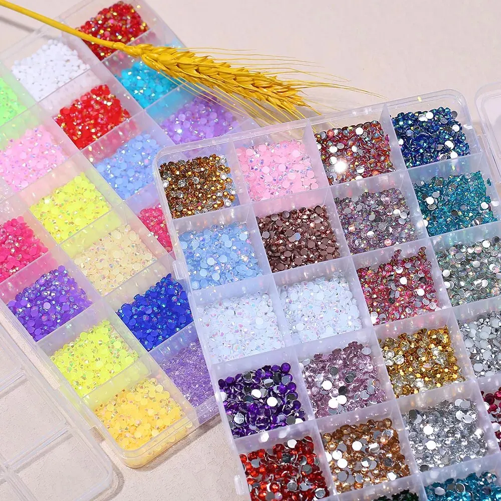 3500 Stuks Ronde Hars Platte Onderkant Kleur Glitter Steentjes Diy 3d Nail Art Decoratie Accessoires