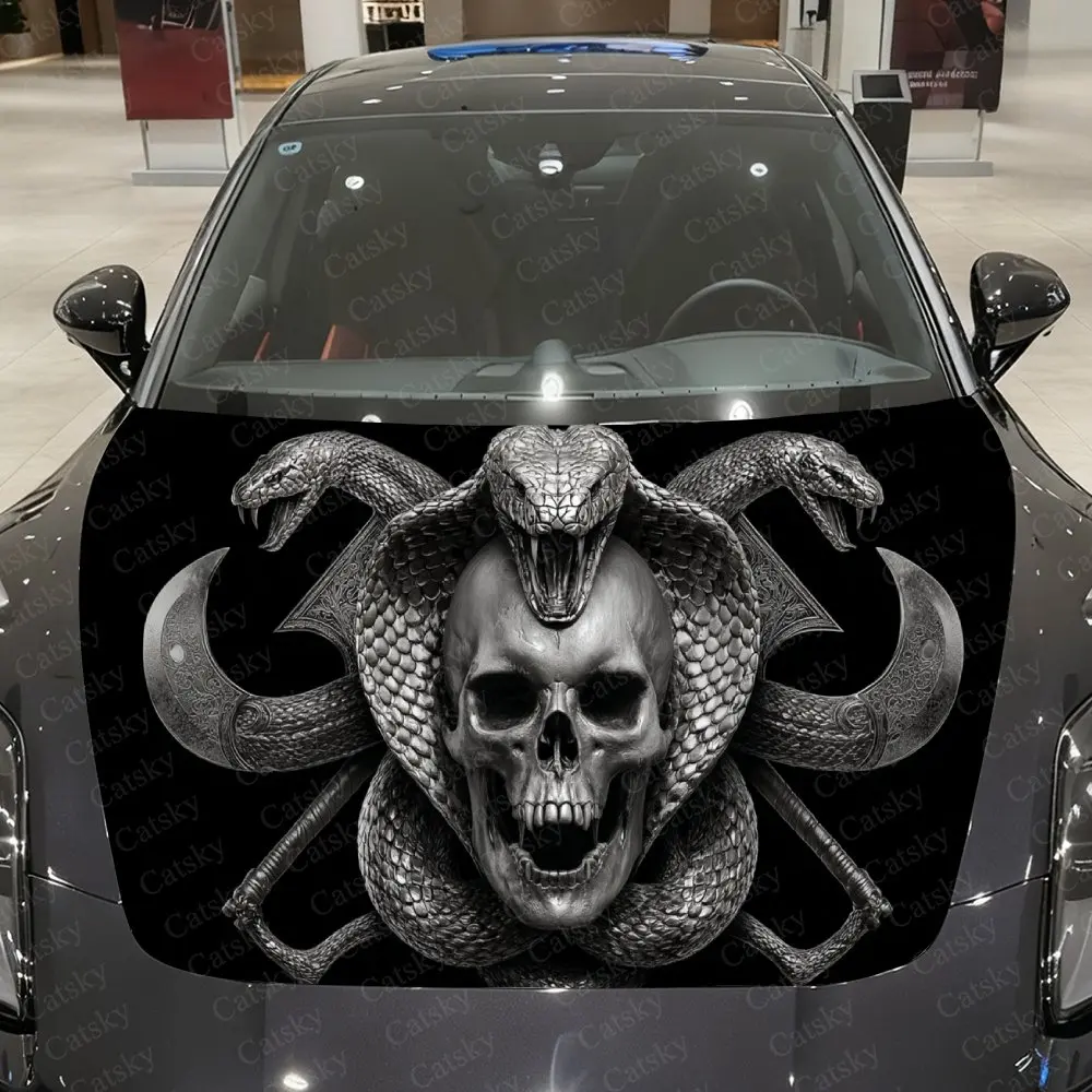 

Venom Fanged Nether Skull Car Vinyl Wrap, PVC Waterproof Car Hood Sticker, Self-Adhesive Scratch-Resistant Stickers