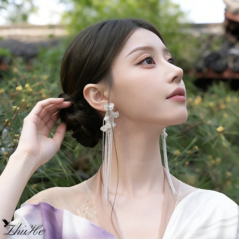 Original Cool-Toned Asymmetric Phalaenopsis Earrings Handcrafted Minimalist Statement Floral Jewelry for Women