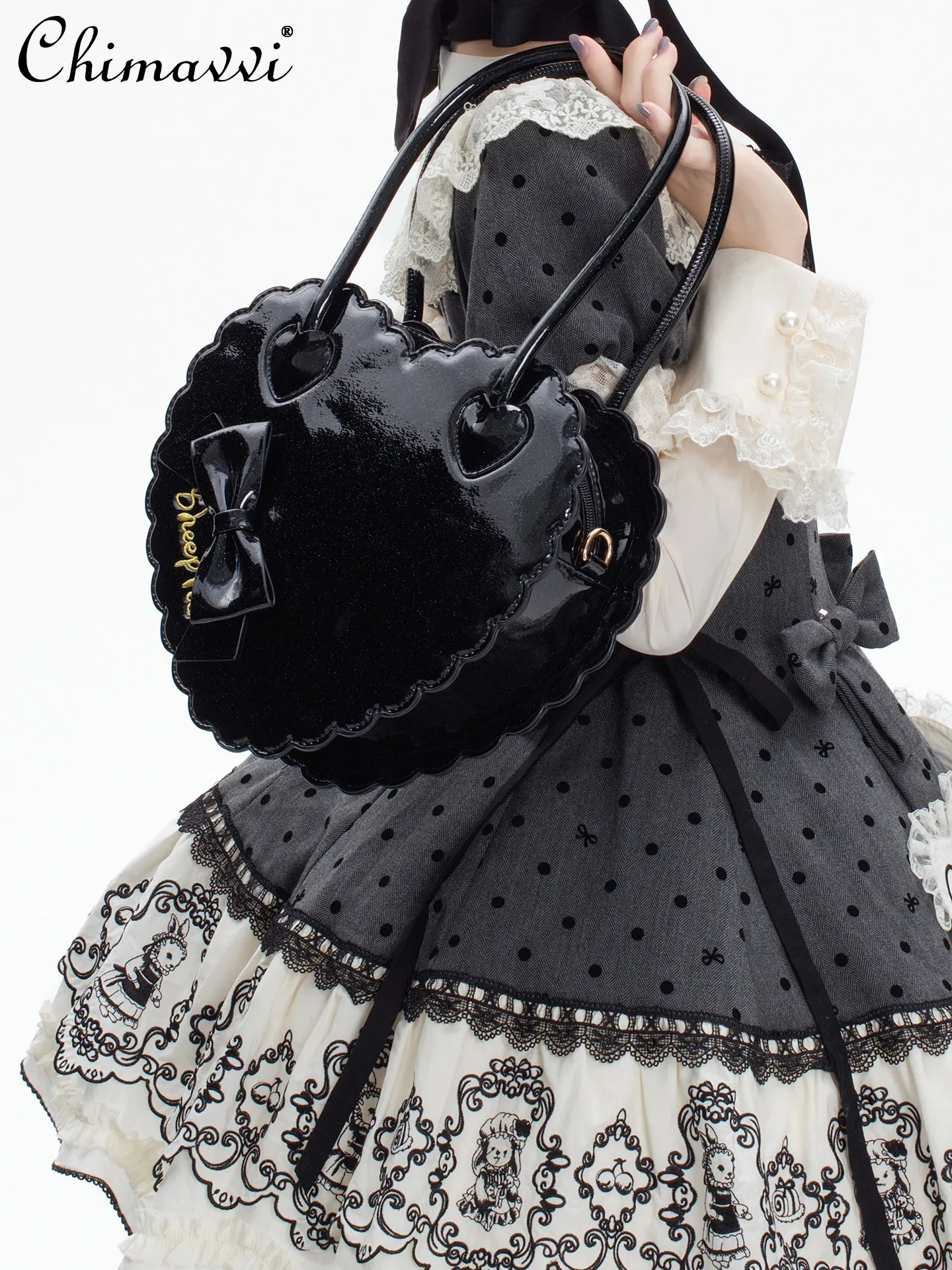 

New Japanese Style Sweet Girl Sparkling Heart Bag Cute Lace Bowknot Handbag Women's Kawaii Princess Elegant Lolita Bags