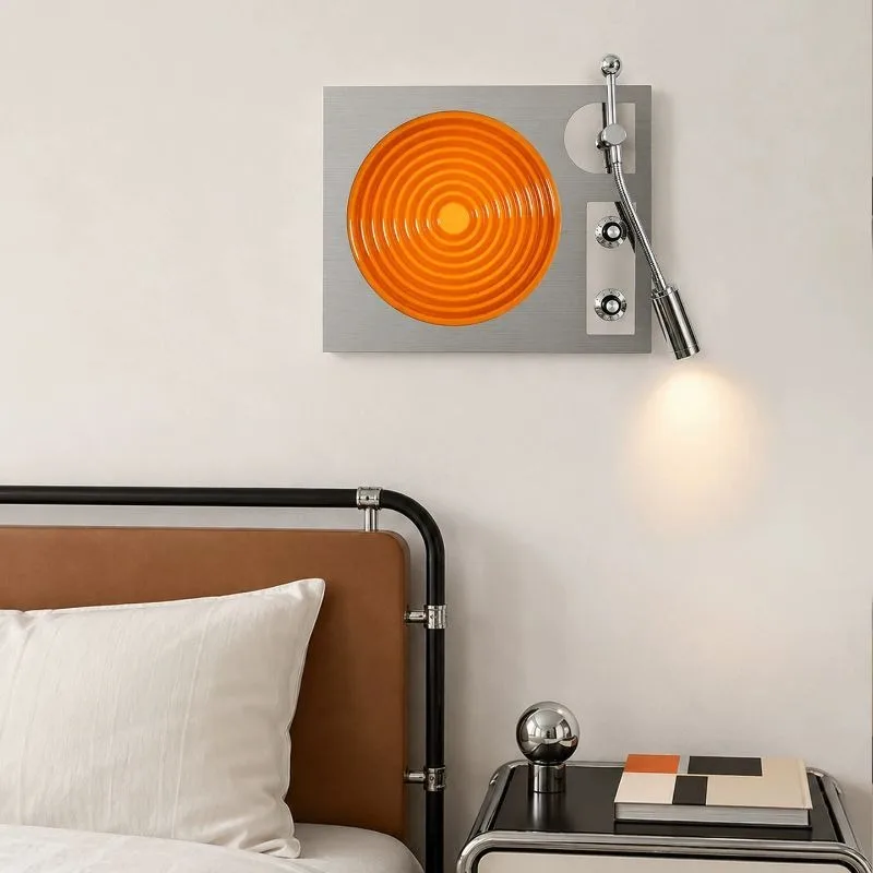 Bauhaus wall lamp, designer original retro vinyl record player, living room background wall, entrance, bedroom bedside wall lamp