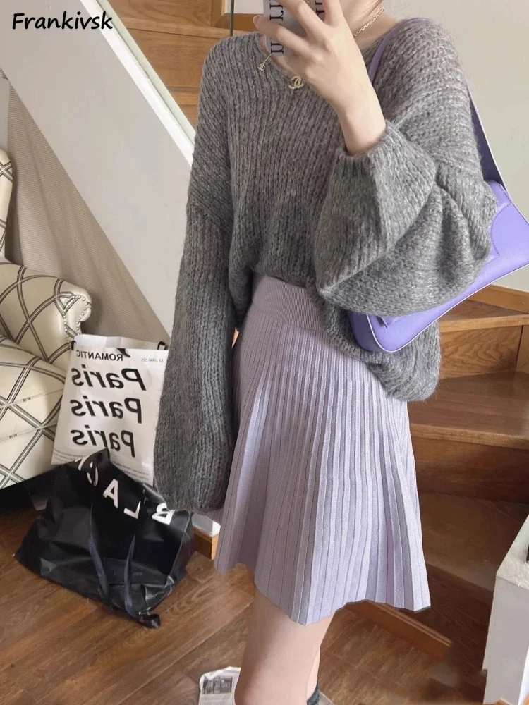 Solid Sweaters Women Slouchy Elegant Chic Simple V-neck Soft Advanced Loose Korean Commuting Style Daily Fashion Tender Classic