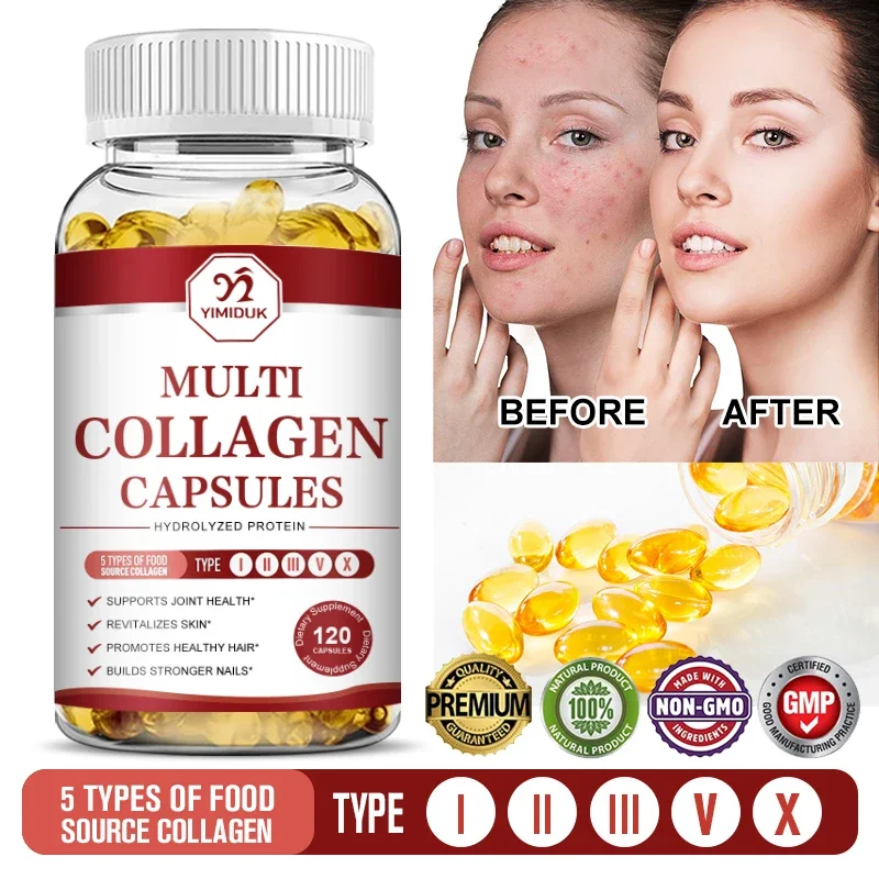 YIMIDUK Premium Hydrolyzed Multi Collagen Capsules, Supports Skin Revitalization, Hair, Nails, Joint Health & Digestive Wellness