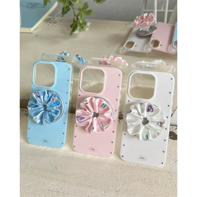 

Kawaii 3D Satin Flower For MagSafe Phone Case for iPhone 15 16 17 Pro Max Shockproof Protective Cover Case Girls