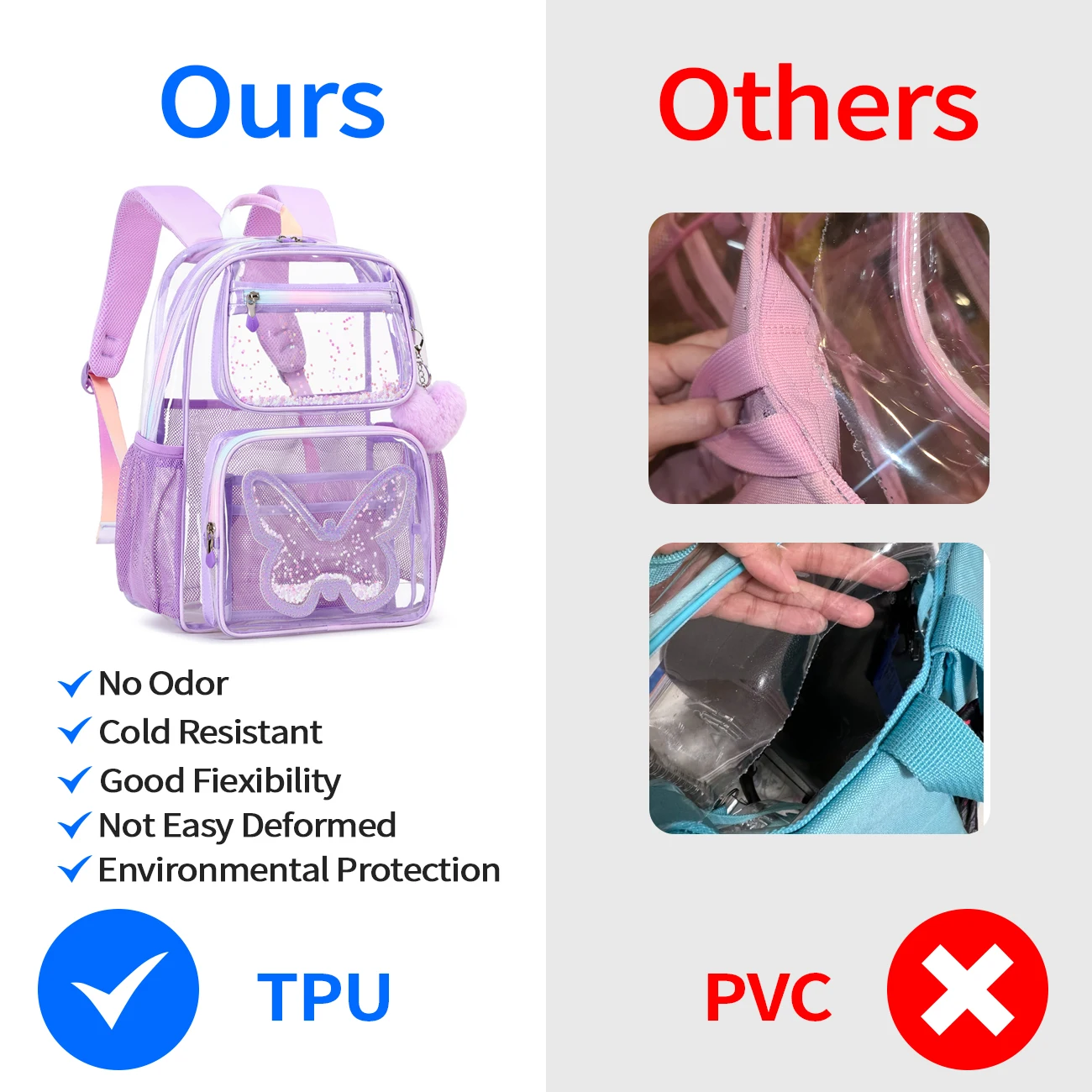 High Quality Waterproof Large Capacity TPU Transparent Clear Women Backpack