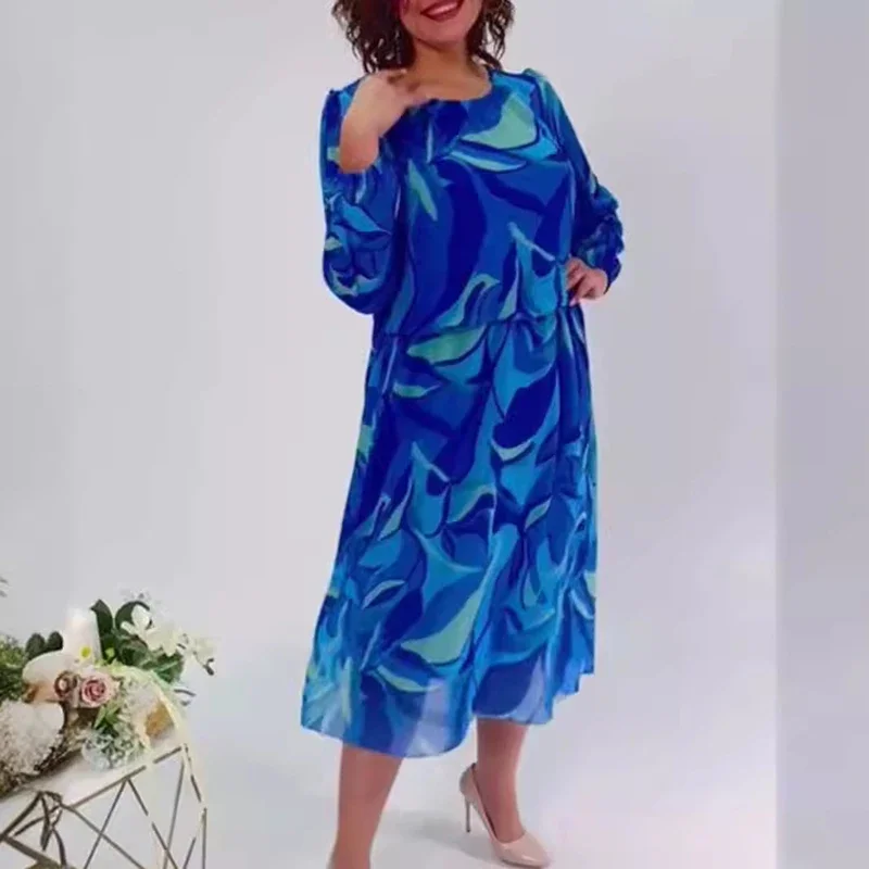 

Female Spring Graphic Long Sleeve Pullover Dress Women 2024 Maxi Crew Neck Long Dress Fashion Loose Office Female Long Dress