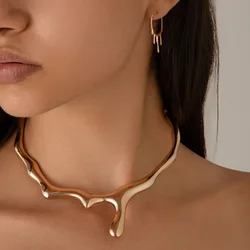 DIEZI Vintage Gold Silver Color Torque Jewelry Sets For Women Girls New Fashion Punk Geometric irregular Necklaces Earrings Set