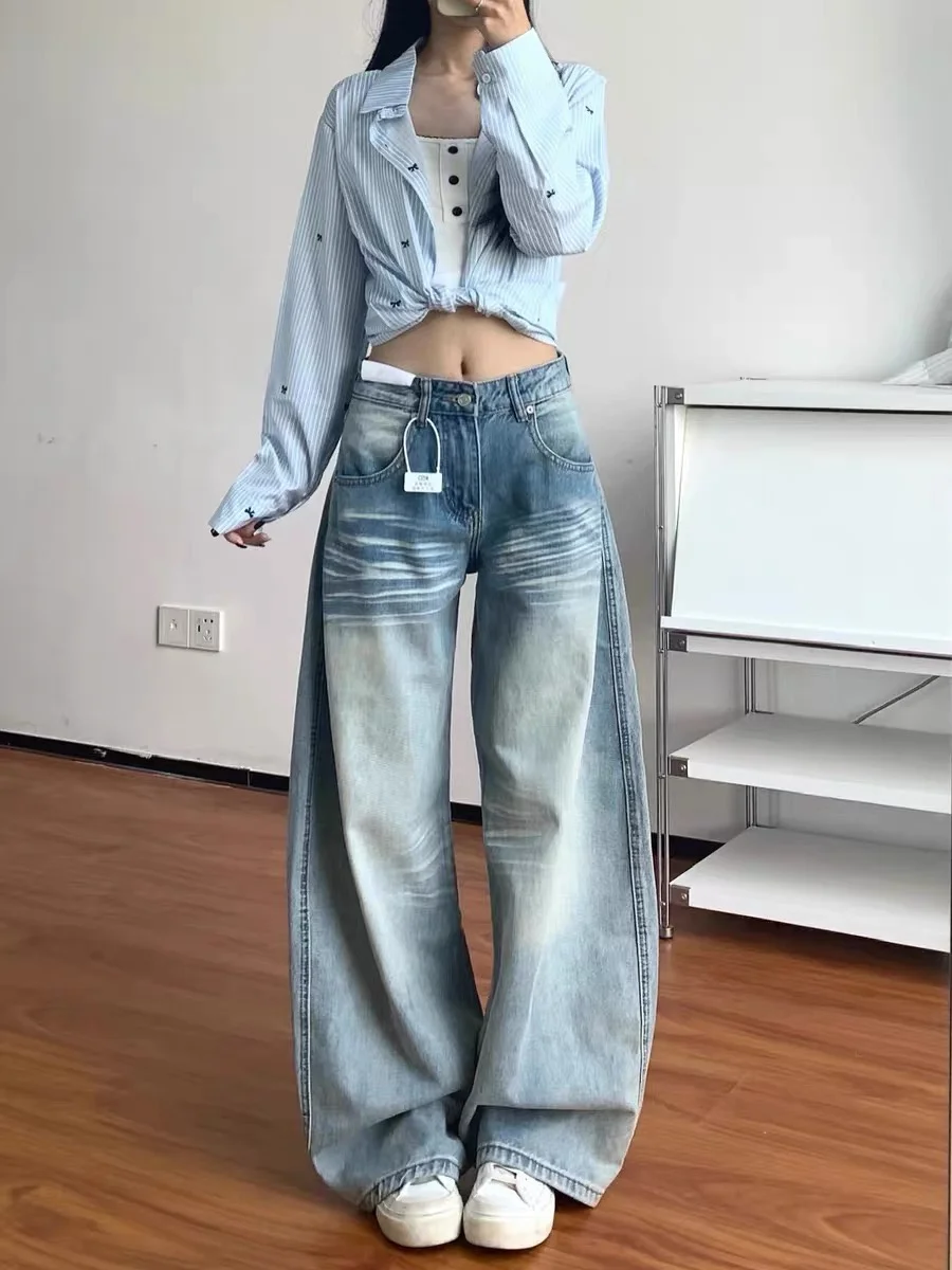 

plus Size American Style Knife Jeans Women's Spring Summer Low Waist Slim Straight Wide Leg Pants Pear Shape Body