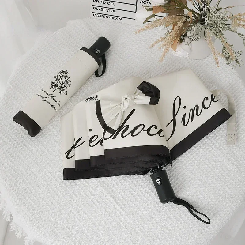 Automatic folding black glue sunscreen and retro rose umbrella that can be used on sunny or rainy days