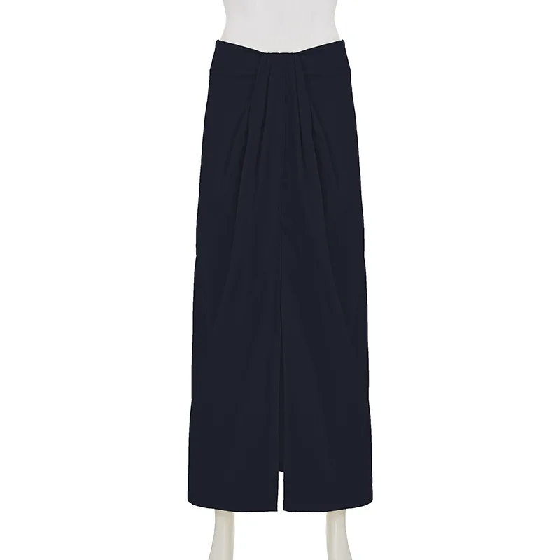 SKMY Temperament Commuting Style Irregular Folds Twisted Loose Skirts Fashion Solid Color Women Sexy Split Elegant Long Skirts