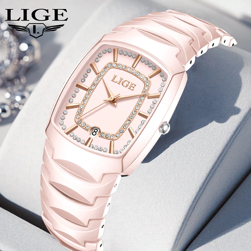 

LIGE Fashion Luxury Quartz Woman Watch Elegant Simple Casual Calendar Waterproof Ceramic Strap Watches for Women Random Gift Box