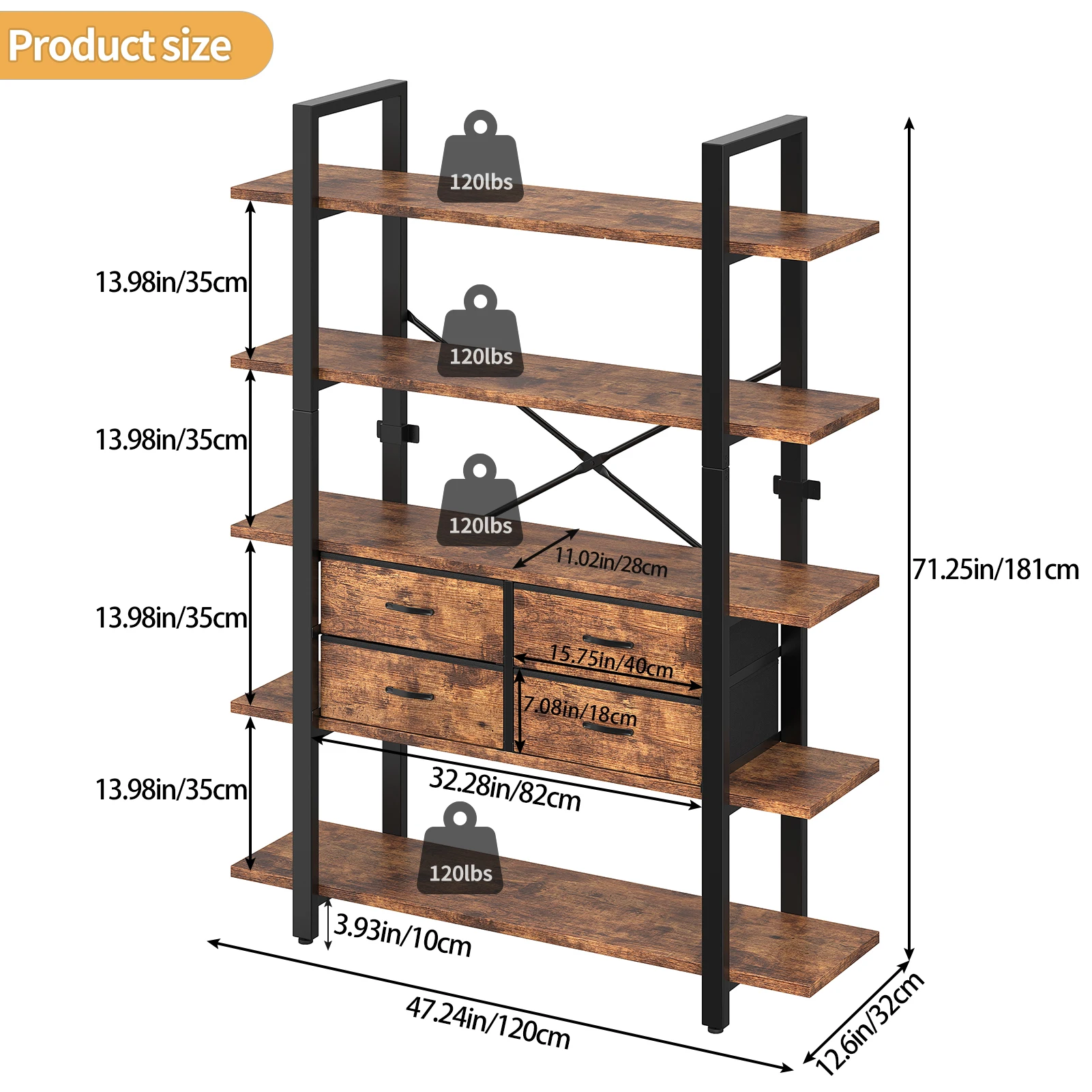 5 Tier Tall Bookshelf Metal Wo - огляд і ціна Bookshelf 5 Tier