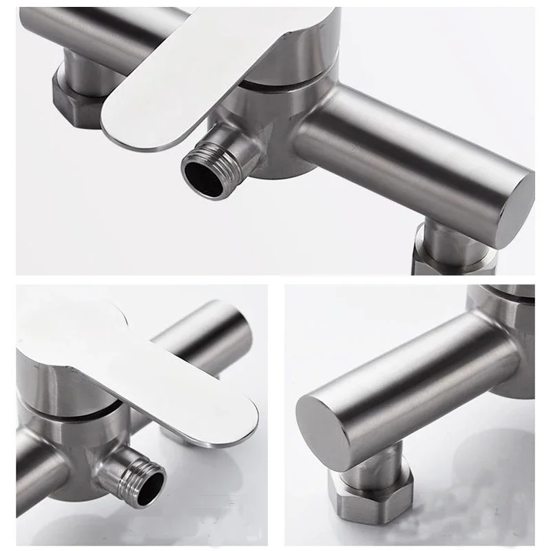 G1/2 بوصة الأسود الحمام دش صنبور الحائط المياه الساخنة والباردة صِمامُ تَغَيُّرِ التَّرَدُّدِ صنبور 304 الفولاذ المقاوم للصدأ الثلاثي حوض صنبور #6