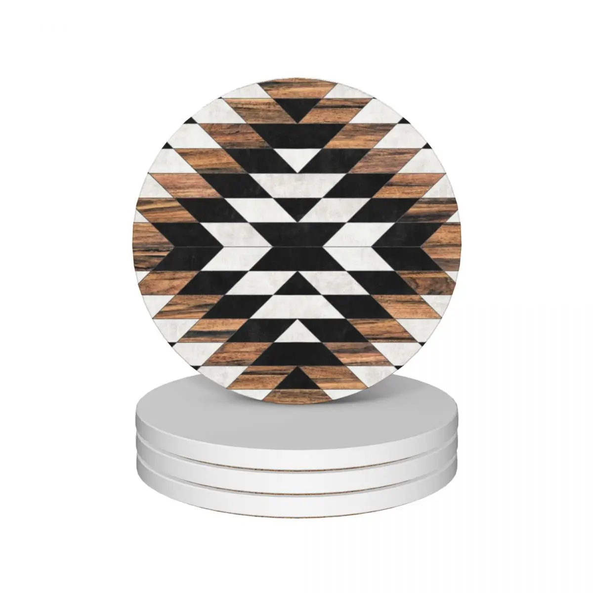 Urban Tribal Pattern No.13 - Aztec - Concrete and Wood Ceramic Coasters (Set of 4) for cups set mat for dishes Coasters